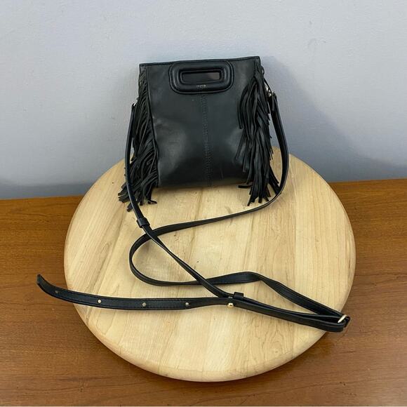 Maje Handbags - Maje Smooth Black Leather M Bag With Fringing Boho Mini Bag Crossbody Lagenlook